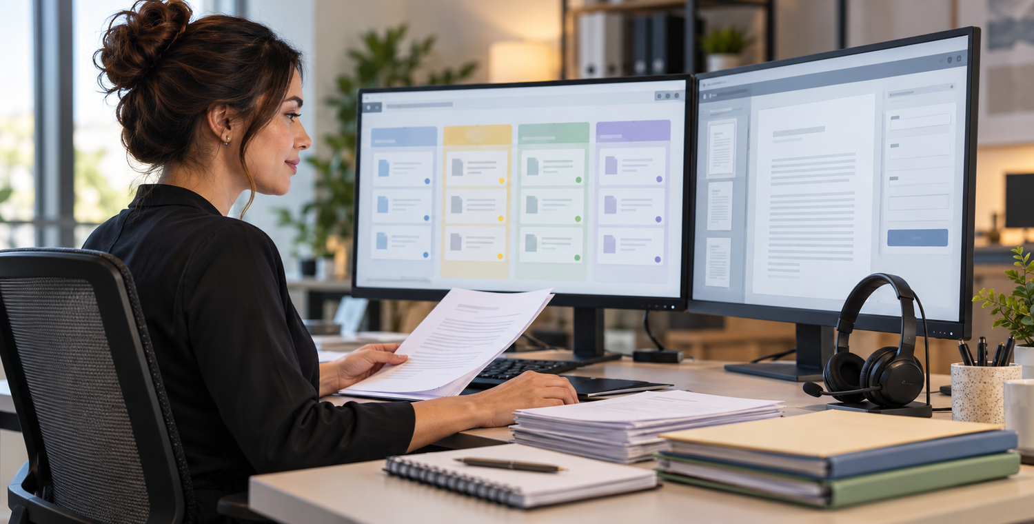 Support specialist organizing remote notarization questions by category
